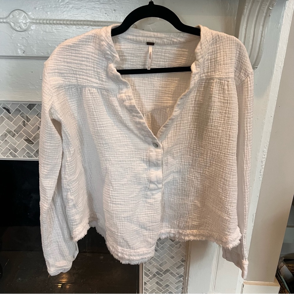 Free People White Gauze Cotton Tunic Top